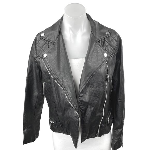 Bernardo Women's Black Faux Leather Vegan Long Sleeve Biker Motorcycle Jacket XS - Picture 1 of 5